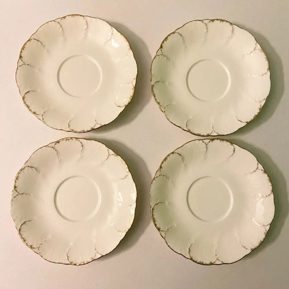 Vtg  80s Mikasa Saucer Set of 4 Simply Gold Pattern 6 1/4 Inch Ivory Bone China - Picture 1 of 16